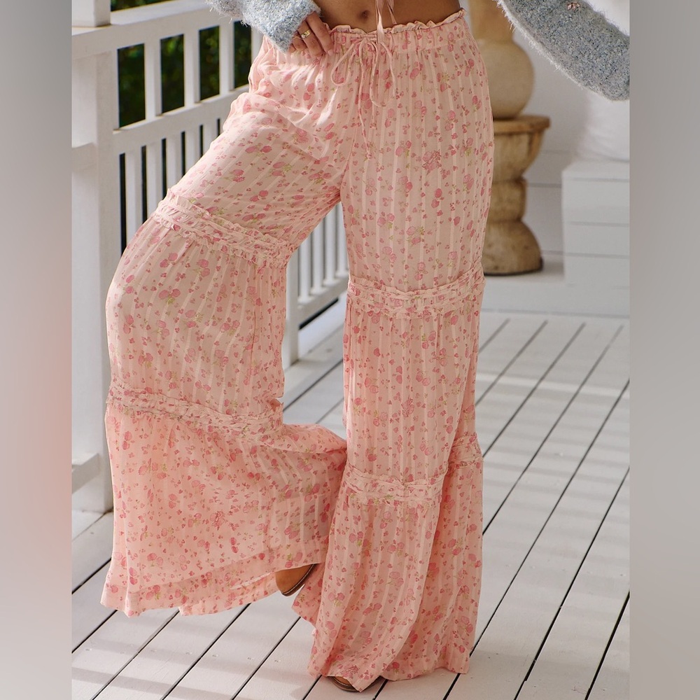 Free People Pink Floral Emmaline Pants